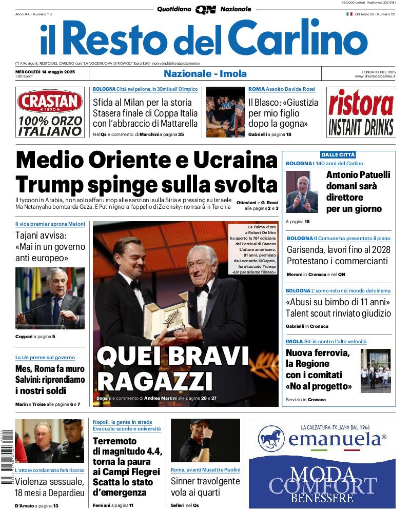 Prima-pagina-il resto del carlino-edizione-di-oggi-20250514
